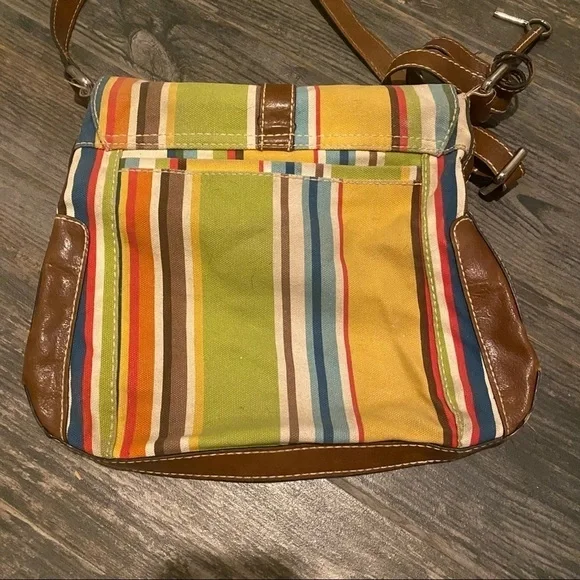 Fossil striped canvas leather crossbody satchel - Picture 2 of 11